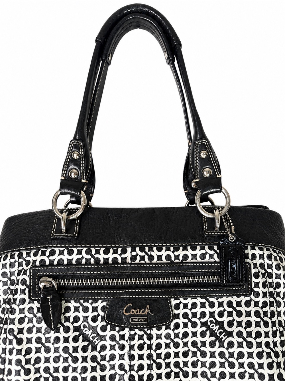 Coach Penelope Vintage Y2K Op Art Signature Shoulder Tote Black White - Picture 3 of 16